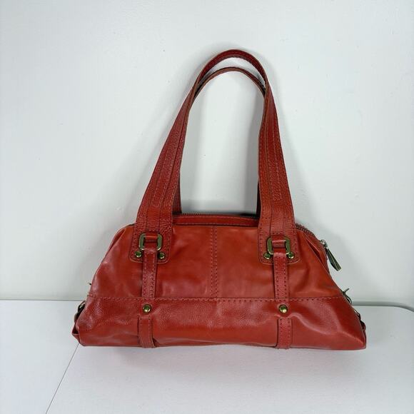 FOSSIL Fifty Four Leather Handbag Burnt Orange Clay Heavy Hardware Hobo Vintage - Picture 5 of 16